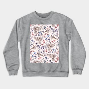 Chickadees and Wildflowers on cream Crewneck Sweatshirt